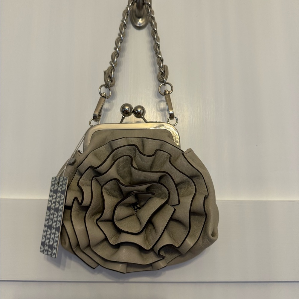 NWT Alyssa Faux Leather Rose Flower Purse with 2 Strap/Handles